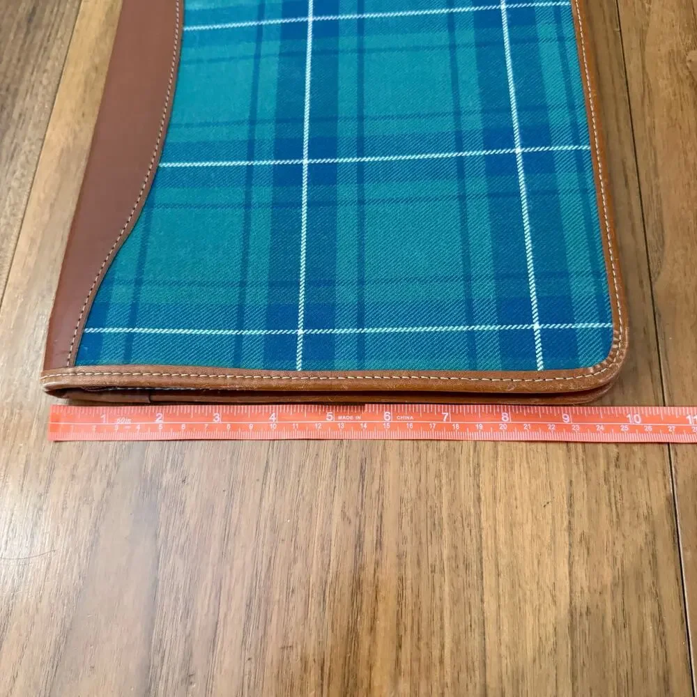 Vintage Laura Ashley Planner Plaid Fabric Leather Binding Zip Padfolio 13 x 10